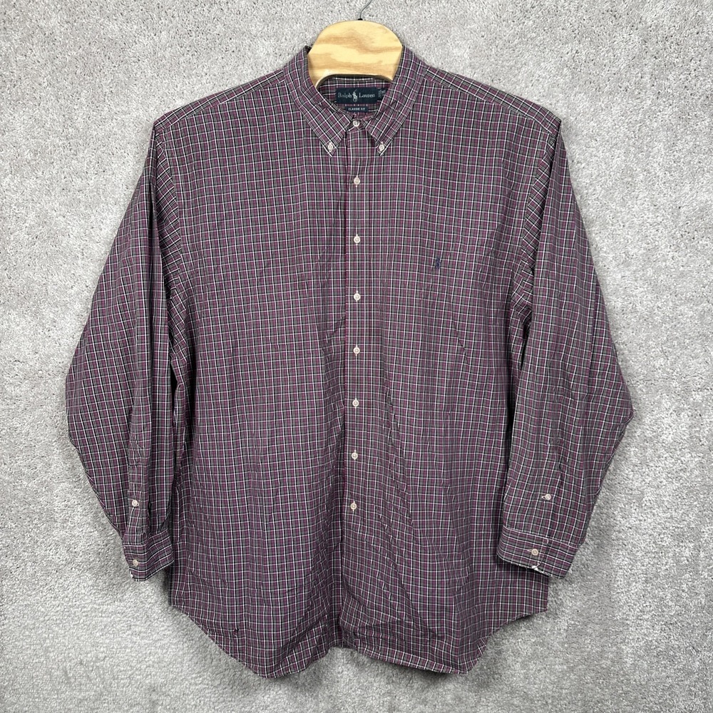 Ralph Lauren Classic Fit Gingham Button Up Shirt Mens 3XLT‎ Purple Pony